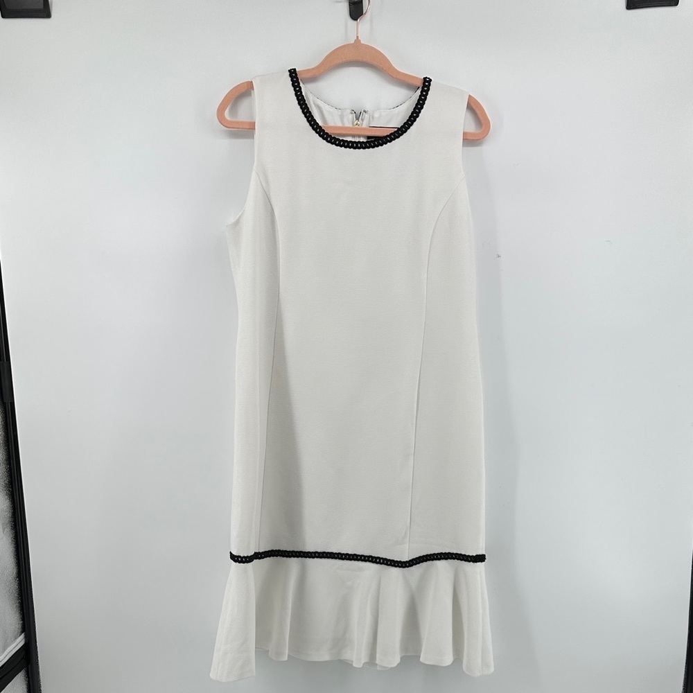 Karl Lagerfeld Chic Elegance White Sleeveless Dress w/Black Bead Accents SZ